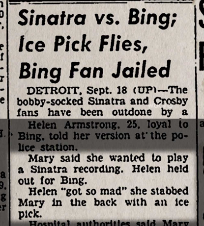 Bing fan stabs Sinatra fan